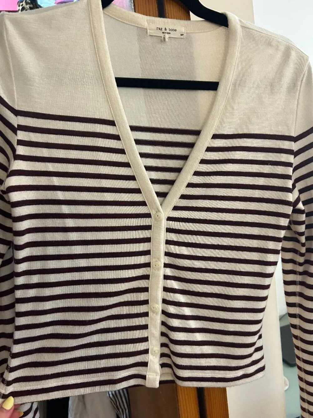 Rag & Bone The Knit Breton Stripe Cropped Cardigan